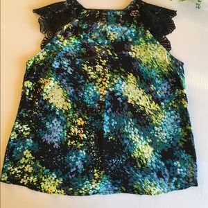 Colorful lace cap sleeve tank top 1X